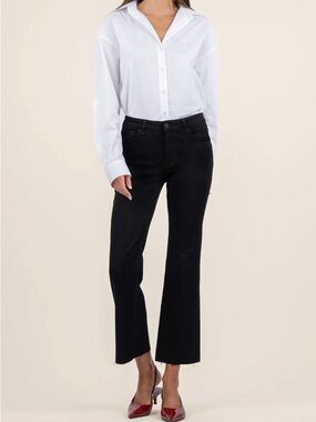 Kut from the Kloth Black Mid Rise Ankle Cropped Flare Jeans